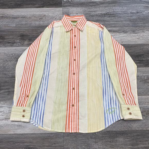 Tommy Bahama Relax Yellow Orange Mens M Long Sleeve Striped‎ Button Up Shirt - Picture 1 of 9